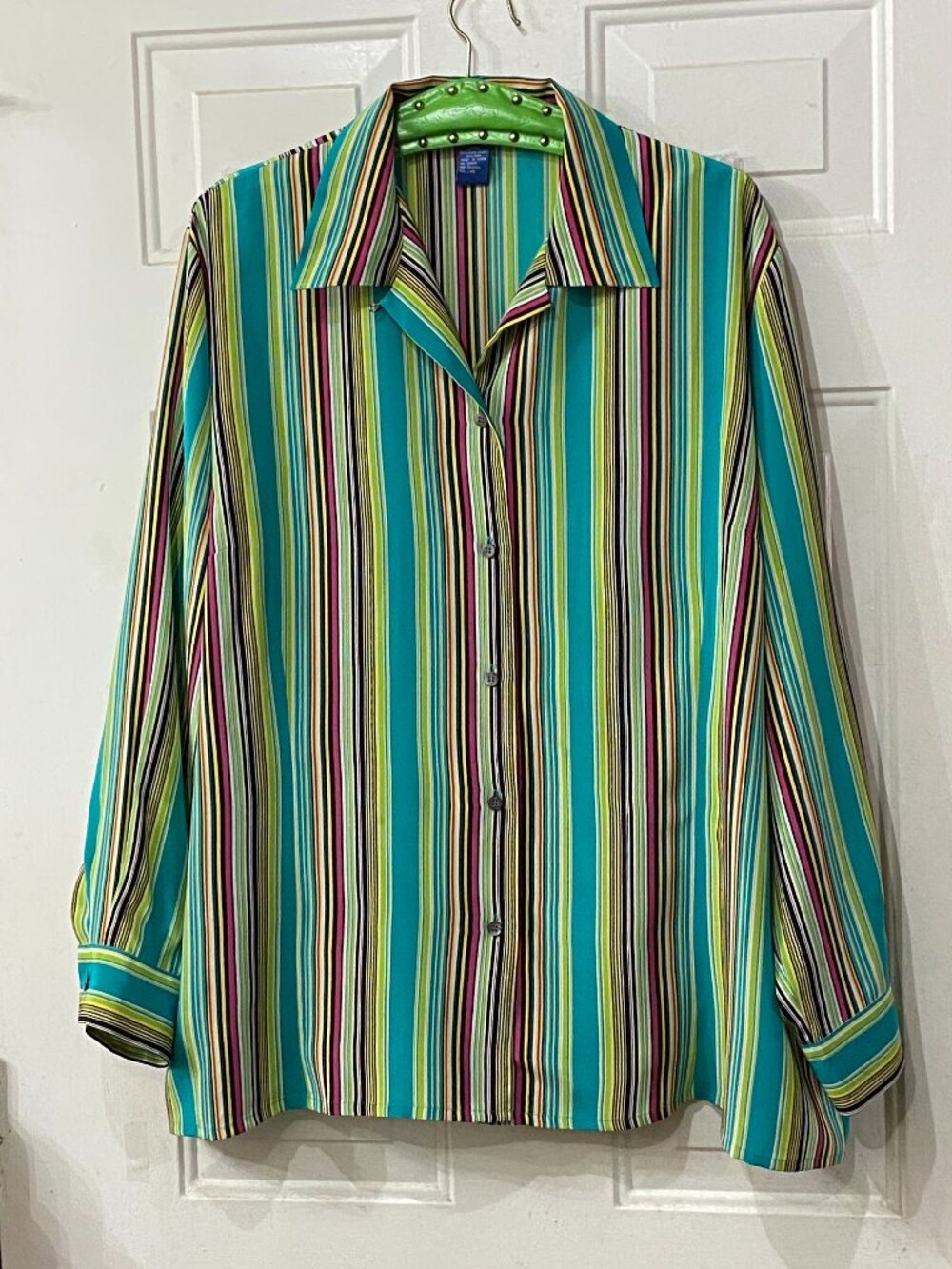 Austin Reed Silk Sz 24W Blouse Button Up Shirt Long Sleeve Multicolor Striped